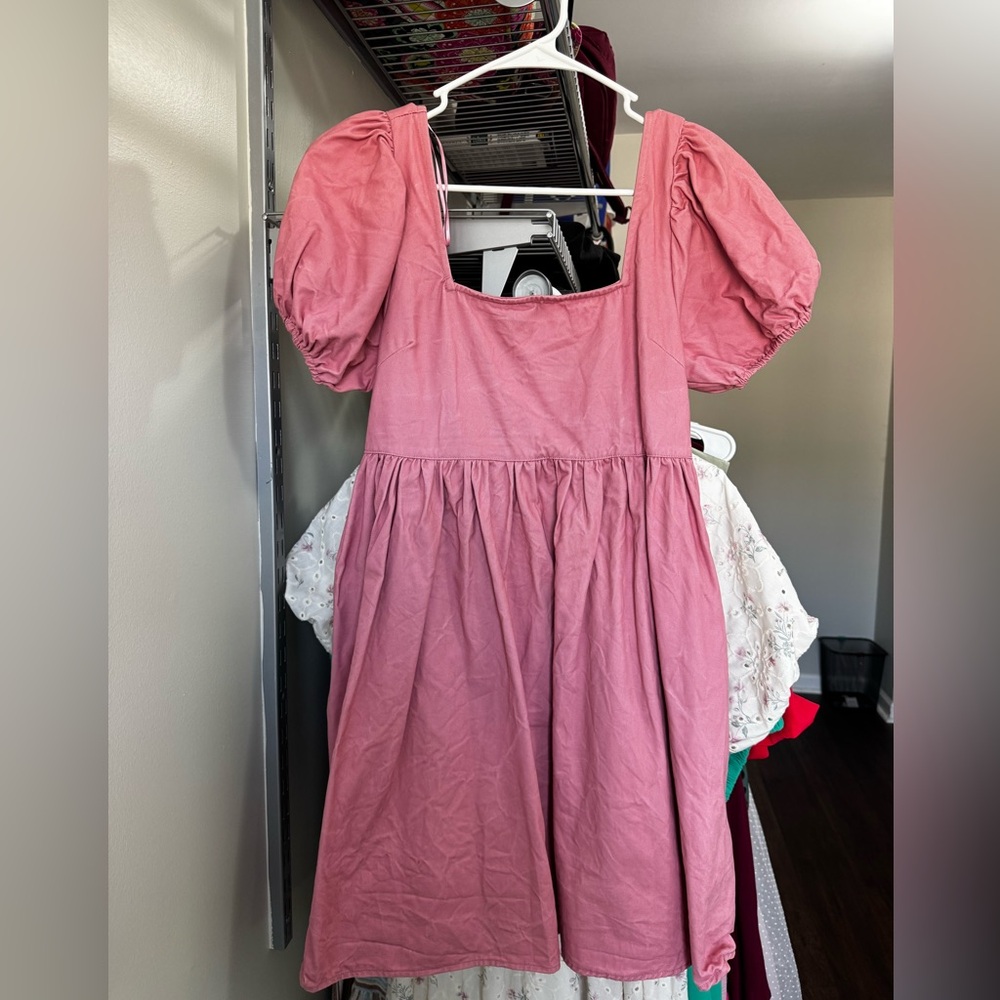 Pink Puff Sleeve Maternity Dress